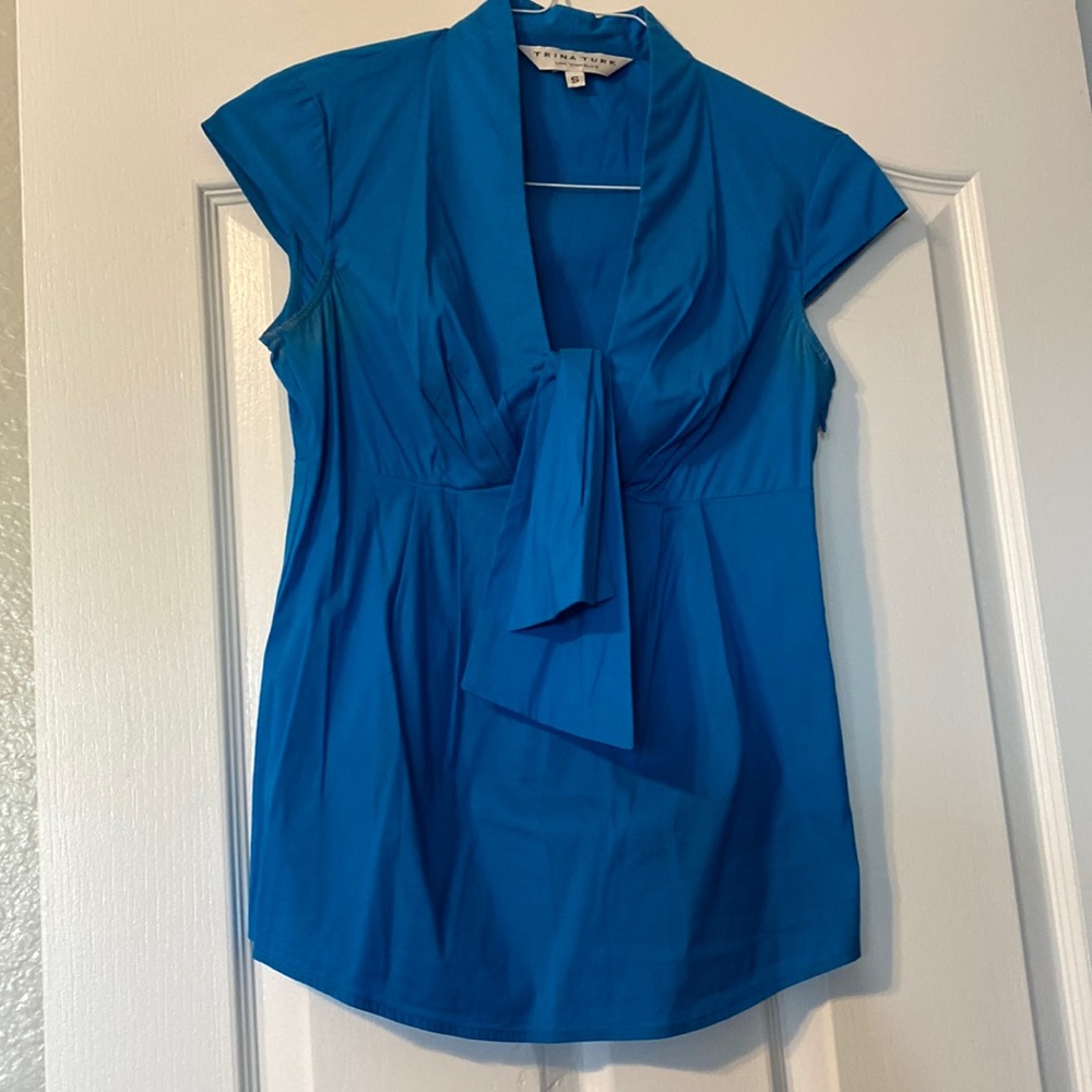 Aruba blue Trina Turk deep blouse
